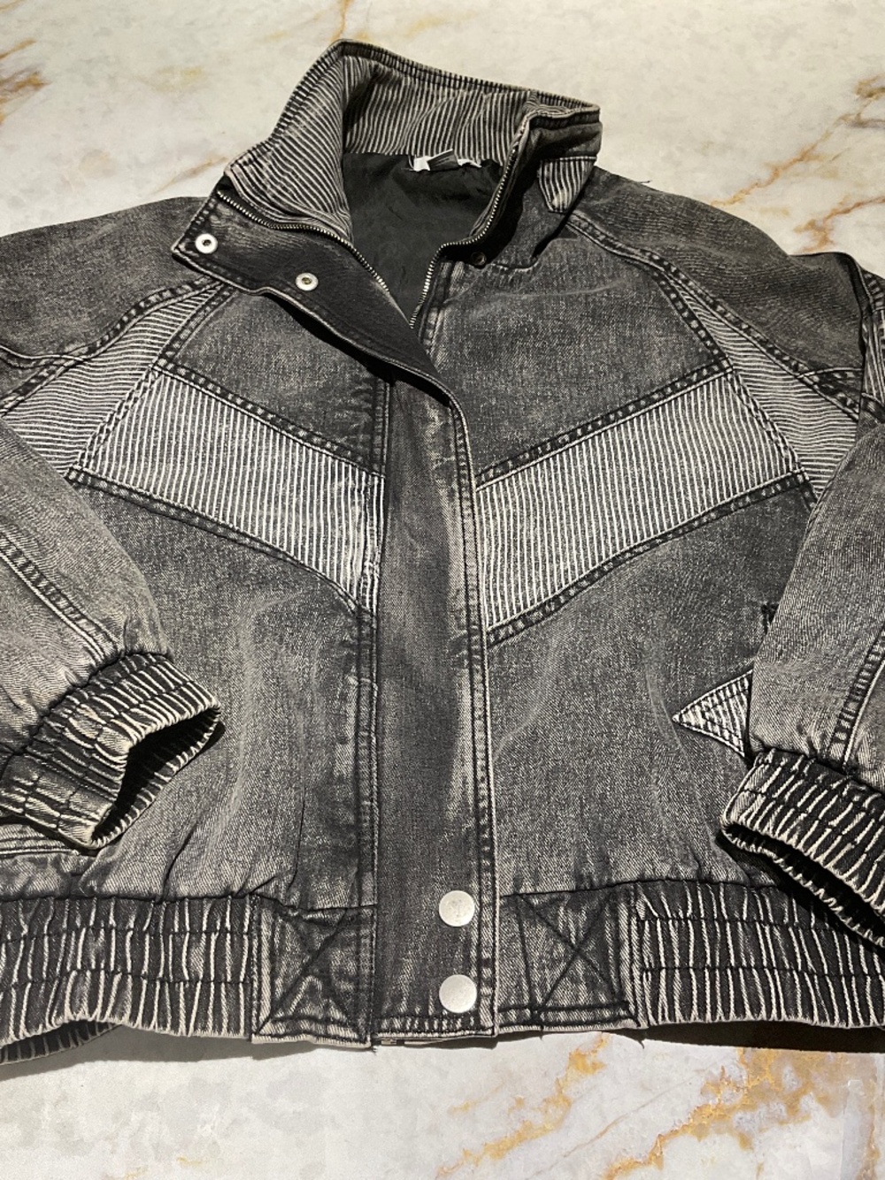 Forever 21 Women’s Distressed Denim Bomber Jacket – Size M